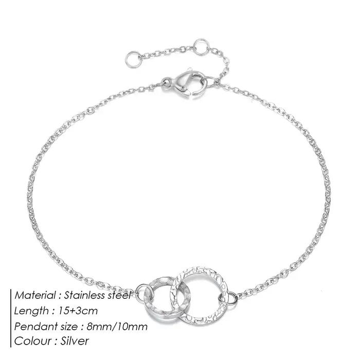 eManco Bracelet en métal couleur or avec chaîne délicate Cercles imbriqués de style minimaliste pour