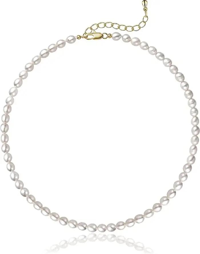 Collier de perles blanches d'eau douce en forme de goutte avec motif plante, fait à la main, ras du cou, pour femmes, occasions spéciales, cadeaux d'anniversaire