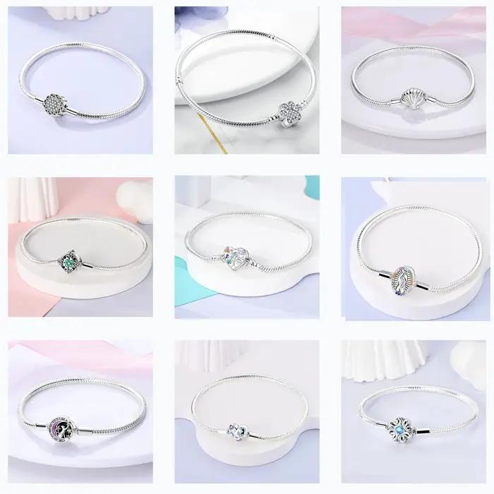 Women Bracelet 925 Silver Original Eternal Love Snake Bone