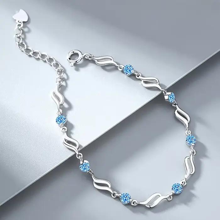 Bracelets rétro en argent Sterling 925 et cristal bleu pour femmes