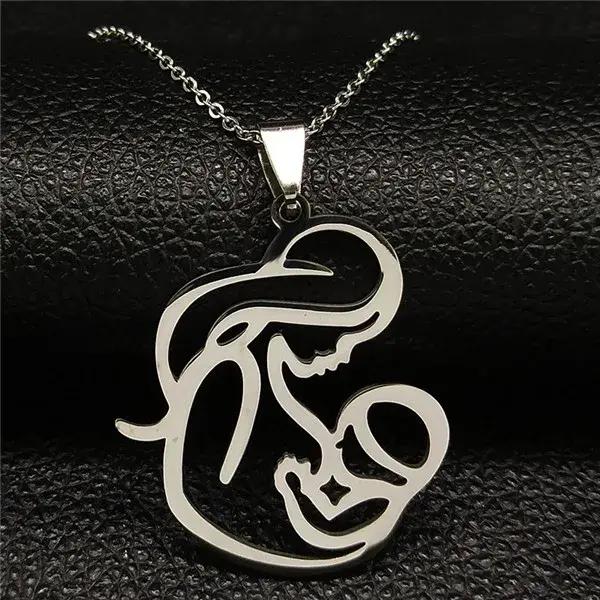 Famille amour maman bébé lait maternel pendentif collier femmes en acier inoxydable couleur argent c