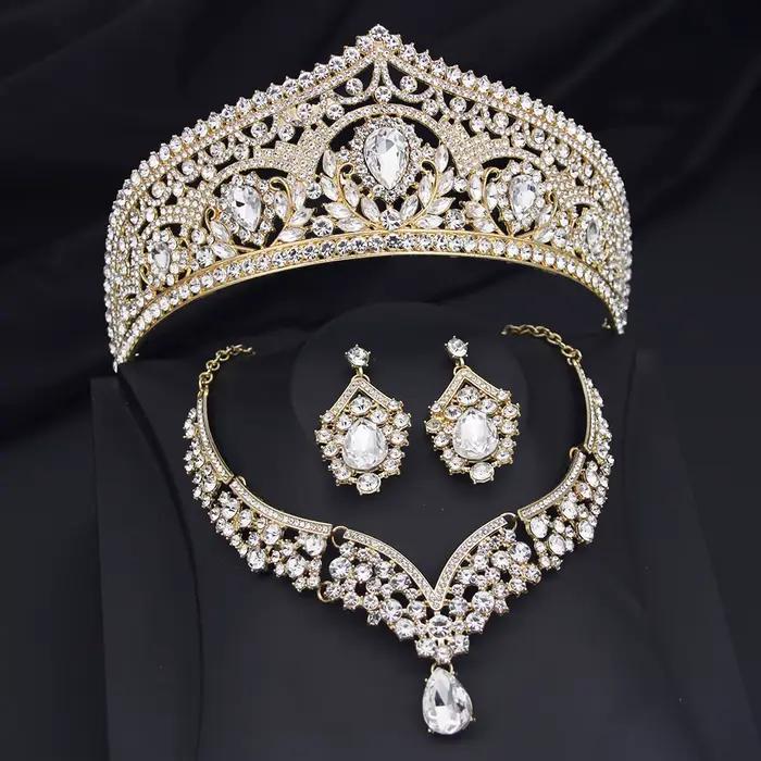 Ensemble de bijoux couronne de mariée princesse pour femmes, diadèmes et collier, boucles d'oreilles, accessoire de bijoux pour bal de promo, mariage, anniversaire
