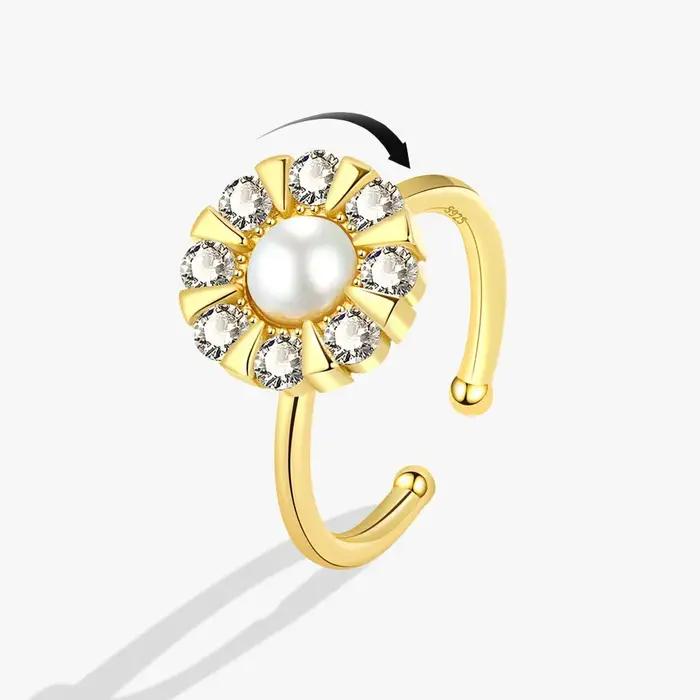Anneau Anti-Stress et Anxiété pour Femmes Plante Fleurs Couleur Or Bague Déstressante Réglable Occasions Spéciales