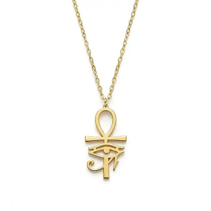 Collier classique avec pendentif œil d'horus Ankh plaqué or pour femmes