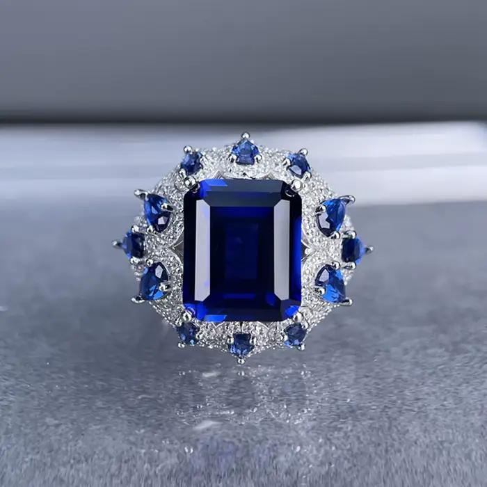 Bague en argent sterling 925 sertie de saphir pour femmes occasions spéciales alliance de mariage cadeau d'anniversaire elegance hyperbole sophistiquée
