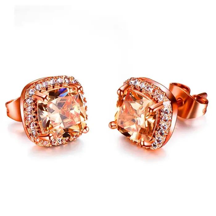 Boucles d'oreilles de luxe en pierre jaune rose pour femmes