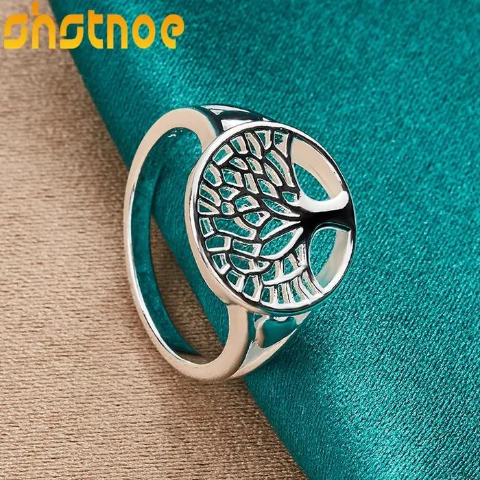 Bague arbre de vie rond creux en argent Sterling 925