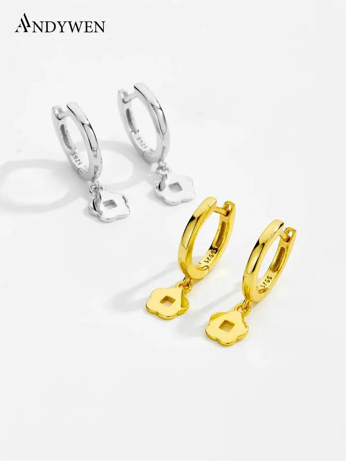 ANDYWEN 925 argent fleur balancent oreille manchette