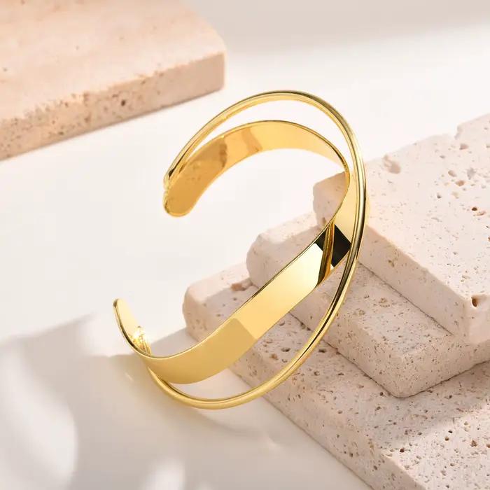 Bracelet manchette pour femmes, bracelets ouverts en croix torsadée, bijoux de déclaration plaqués or