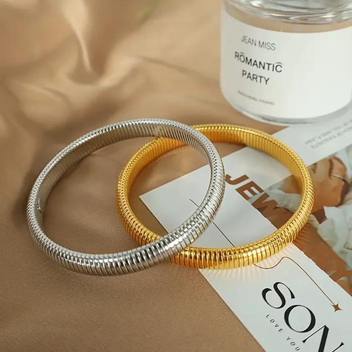 Bracelet en acier inoxydable imperméable, élasticité rétro, métal épais, plaqué or 18 carats, tendance, bijoux unisexes pour hommes et femmes