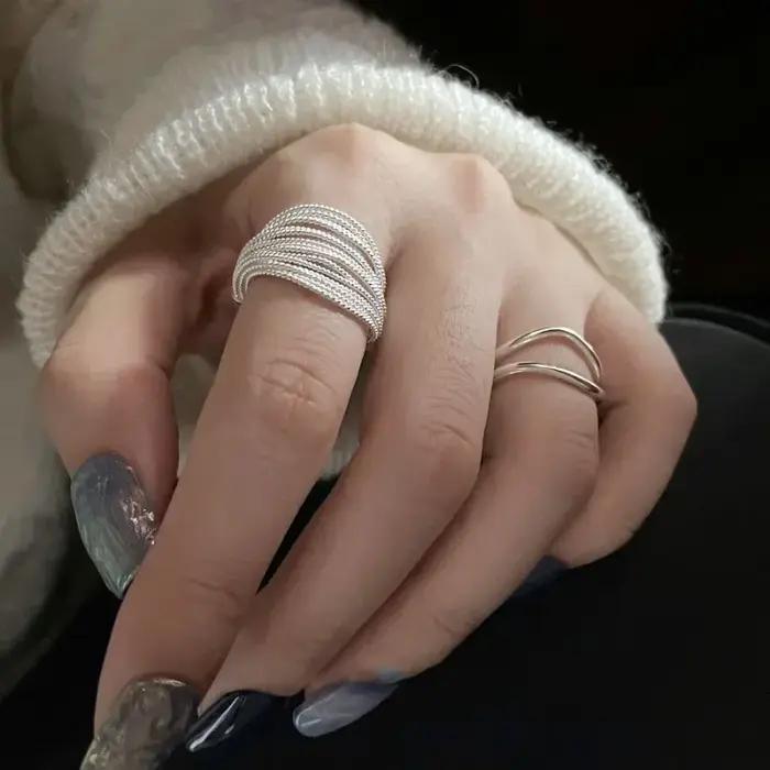 Bague multi-lignes en argent carillon pour femmes et filles