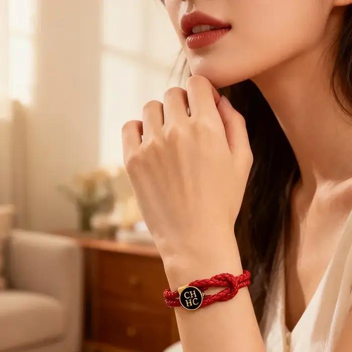 Bracelet tissé de marque de luxe CH avec boucle en acier titane rouge et noir pour hommes et femmes comme cadeau de vacances