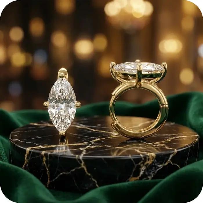 Boucles d'oreilles créoles Moonmory en laiton écologique avec zircon marquise pour femme