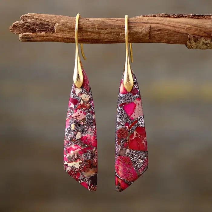 Boucles doreilles ethniques en jaspe empereur plaqué argent cuivre géométriques pour femmes occasions spéciales cadeaux originaux