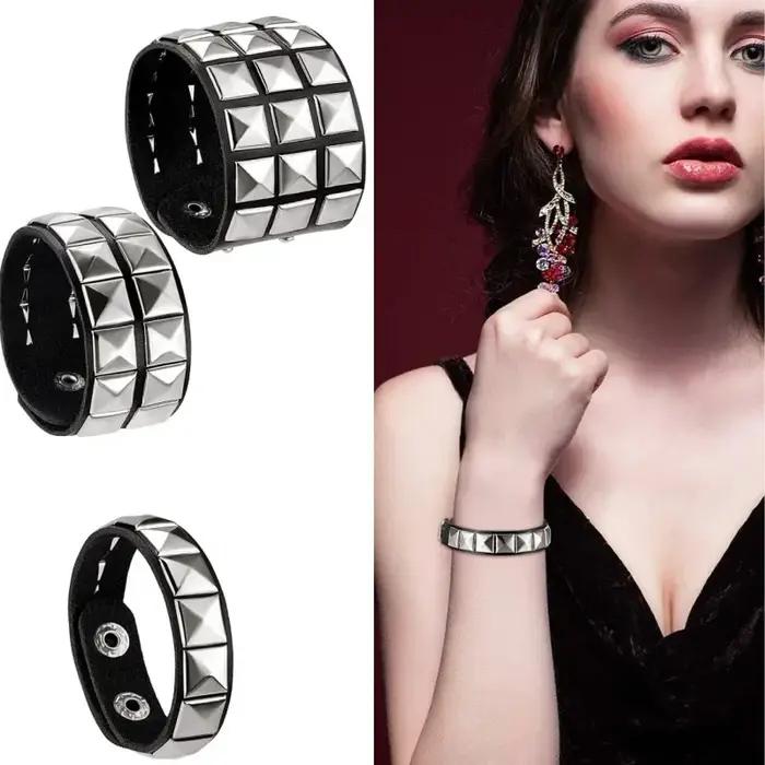 Bracelet à ongles rivets style punk en cuir avec finition or plaqué rhodium pour homme occasions spéciales noël saint valentin anniversaire