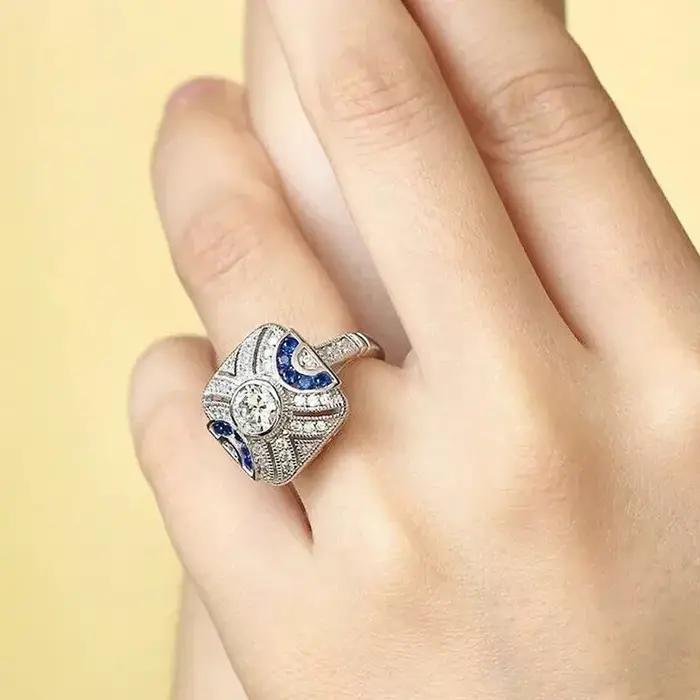 Bague Creuse en Argent Sterling 925 Sertie de Zircone Blanche Élégante Accessoire de Mode pour Femme Occasions Spéciales