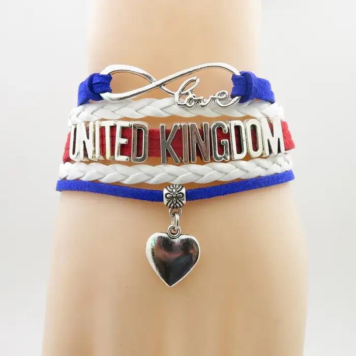 Personnalisez les bracelets de drapeau britannique à breloques du royaume-uni pour les cadeaux des femmes et des hommes