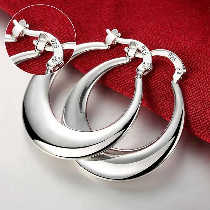 Top qualité 925 boucles d'oreilles en argent Sterling Simple rond cercle