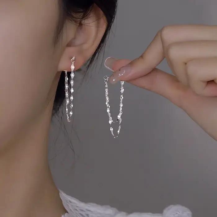 Boucles d'oreilles à pampilles Double couche en argent Sterling 925