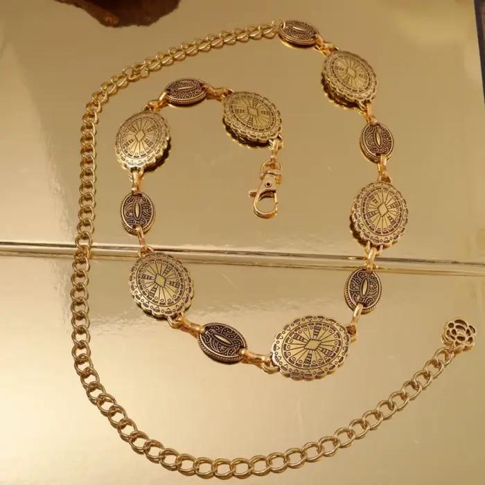 Ceinture en chaîne creuse de style boho argent doré réglable incrustation métal vintage pour femmes bijoux de corps occasions spéciales