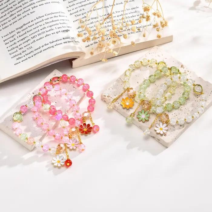 Bracelet perlé en cristal de pop-corn mignon pour femme