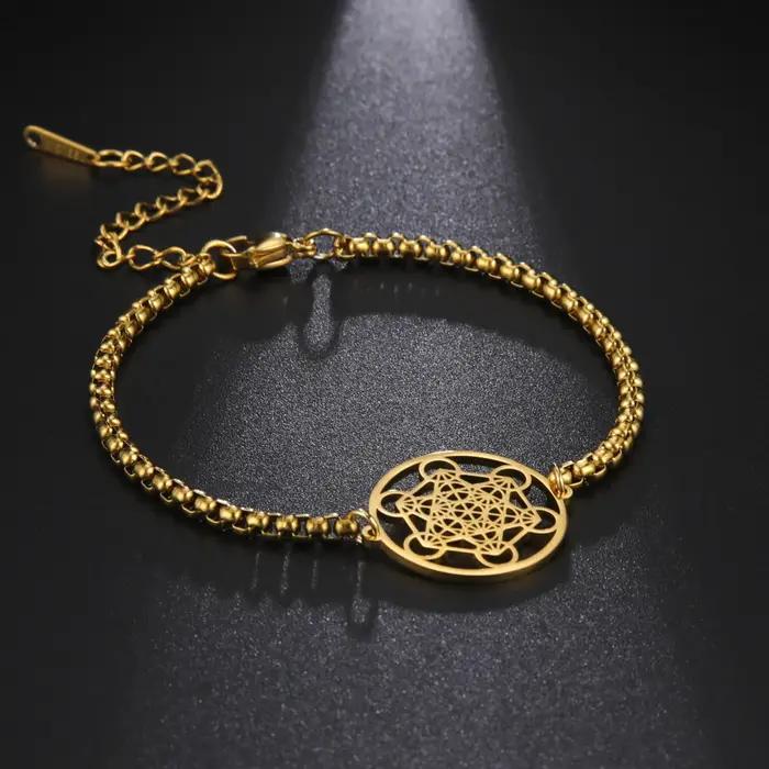 Bracelet Archangel Metatron Cube Creux en acier inoxydable unisexe avec motifs rond pour homme et femme occasions spéciales