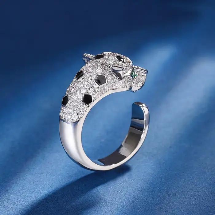 Bague réglable léopard émeraude rétro