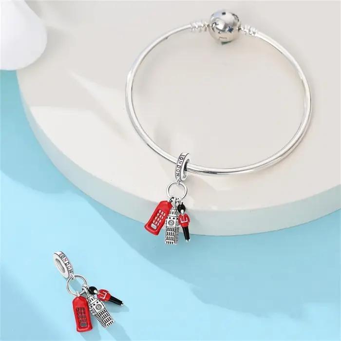 Breloque en argent sterling 925 sertie de zirconium blanc design Big Ben original pour bracelet femme occasions spéciales création DIY