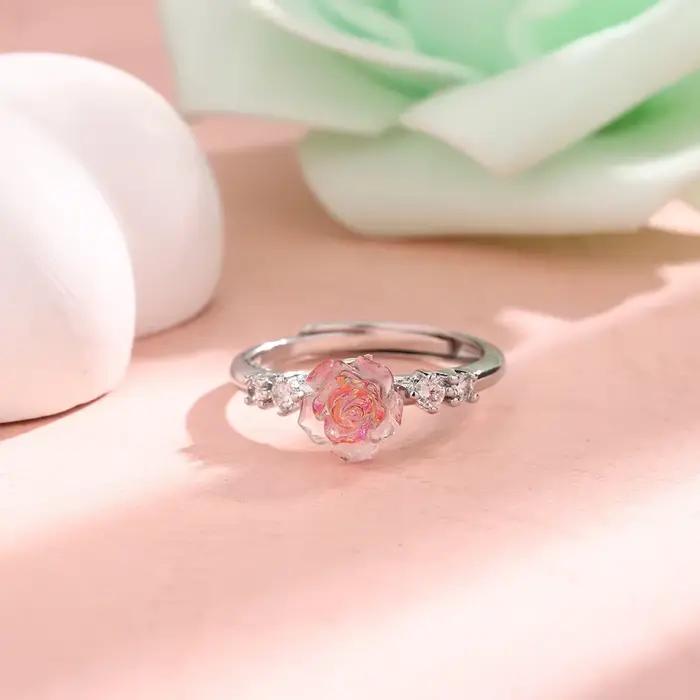 PONYKISS – bagues réglables en forme de fleur de Rose pour femmes