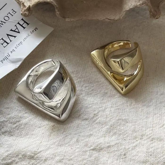 Bagues en argent Sterling 925 pour femmes, bijoux fins géométriques, bague en or géométrique réglable pour fête, cadeau d'anniversaire