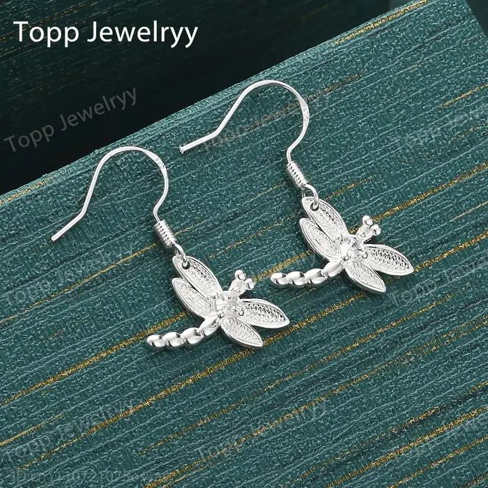 Boucles d'oreilles libellules en argent Sterling 925 avec zircon pour femmes occasions spéciales élégantes et sophistiquées