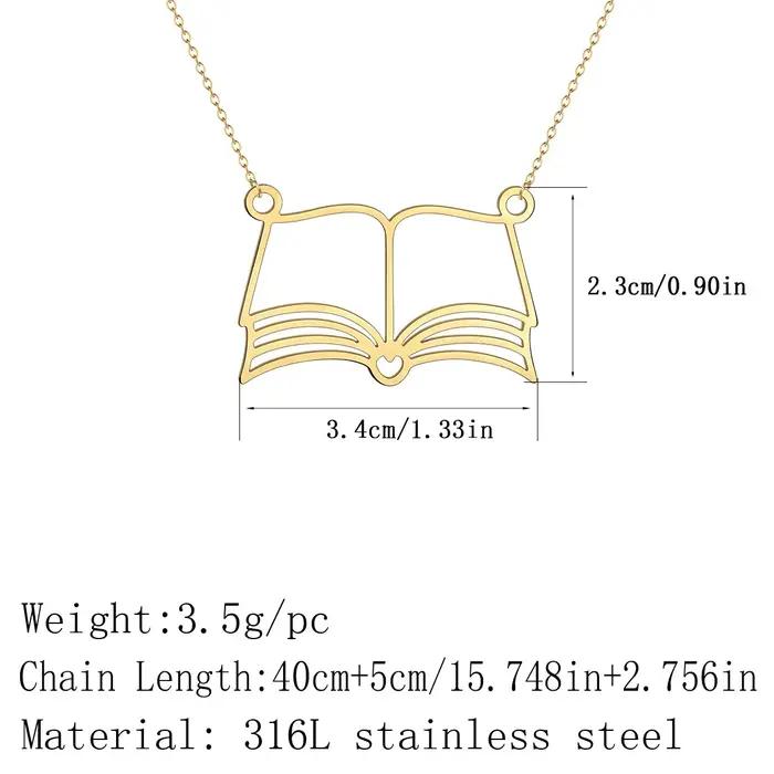 Livres de lecture pendentif collier pour femmes en acier inoxydable ver de bibliothèque étudiant bijoux tour de cou