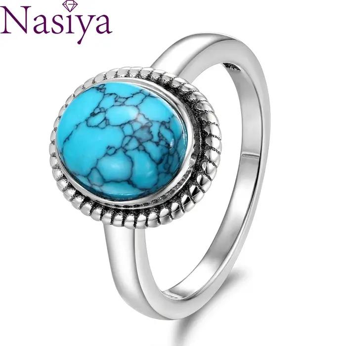Bague en argent sterling 925 sertie de turquoise naturelle pour femmes, bijou vintage à offrir pour cérémonies, anniversaires, mariages et soirées spéciales