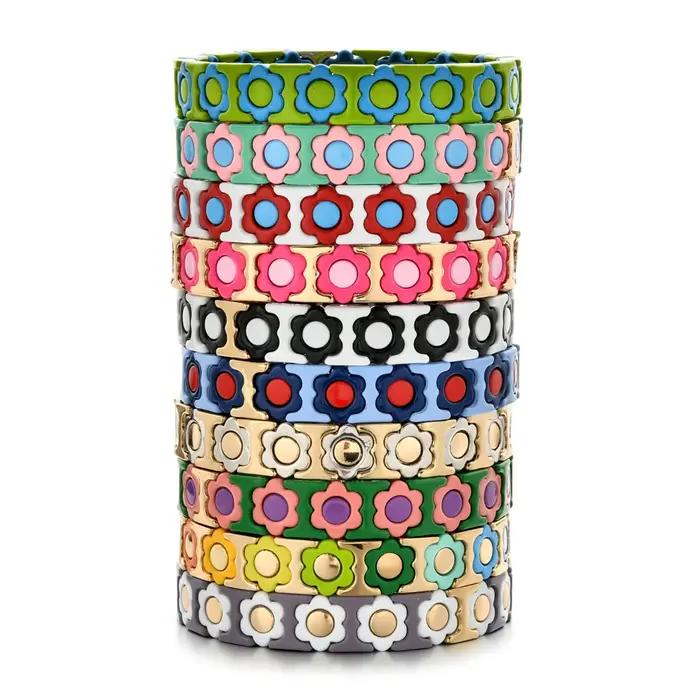 Bracelet à breloques en métal avec motifs géométriques colorés pour femmes et hommes, ajustable, pour diverses occasions et styles