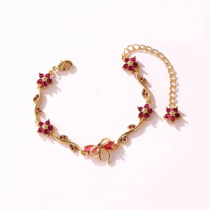 Bracelet de luxe en forme de fleur en Zircon coloré pour femmes et filles