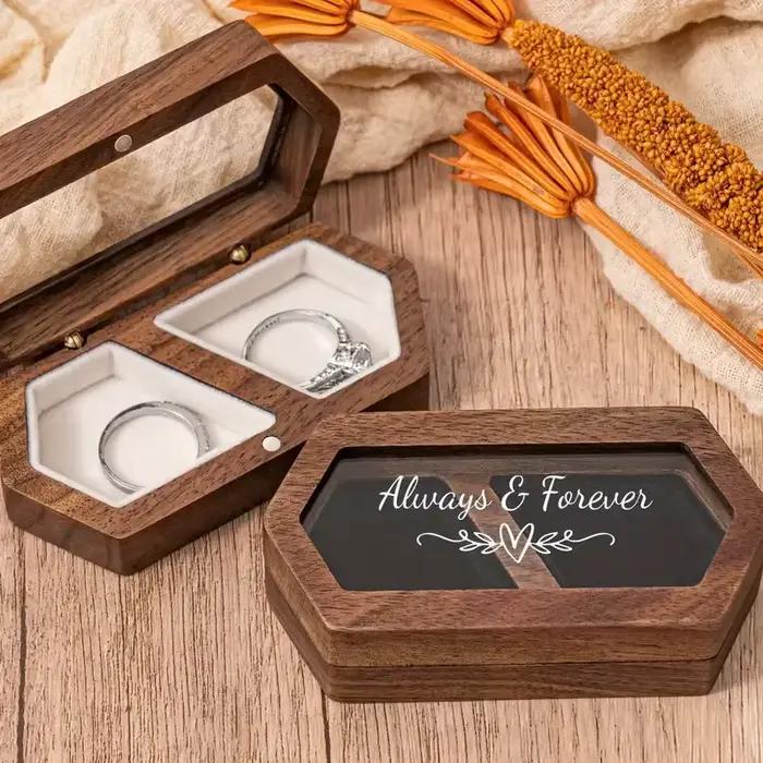 Boîte à matiques en bois gravée, double fente, parfaite pour mariage, matiques de proposition, cadeau romantique pour femme, bijoux, toujours et pour toujours"