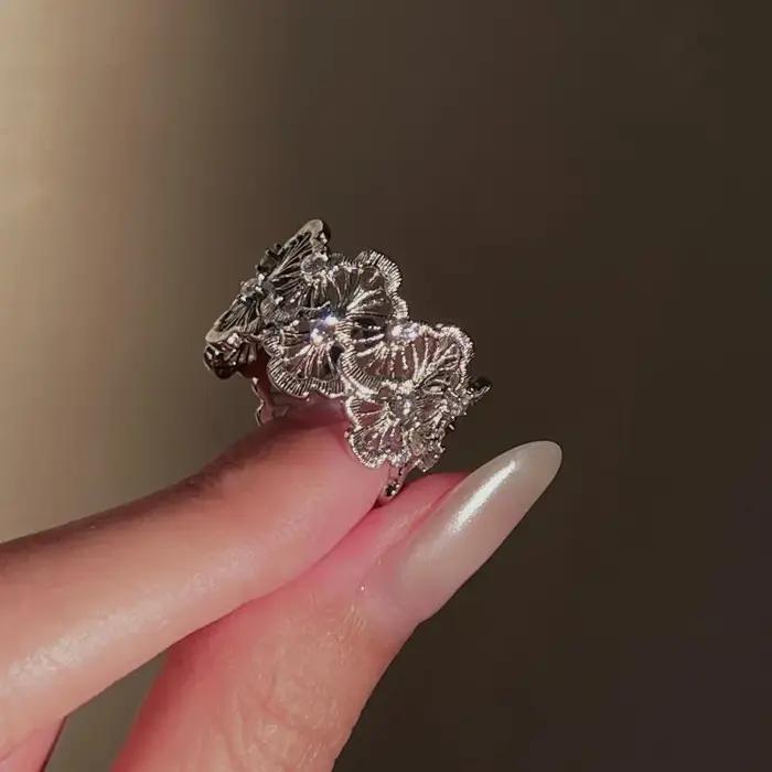Bagues en dentelle double couche en forme d'éventail pour femmes