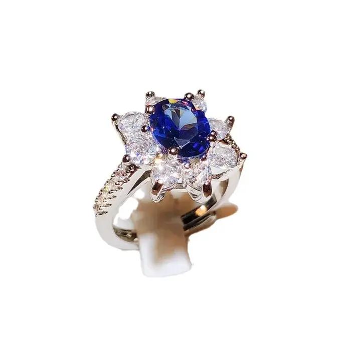 Bague d'anniversaire de mariage en zircone cubique bleue