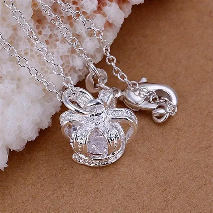 Collier Couronne Exquis en Argent Sterling 925 pour Femme