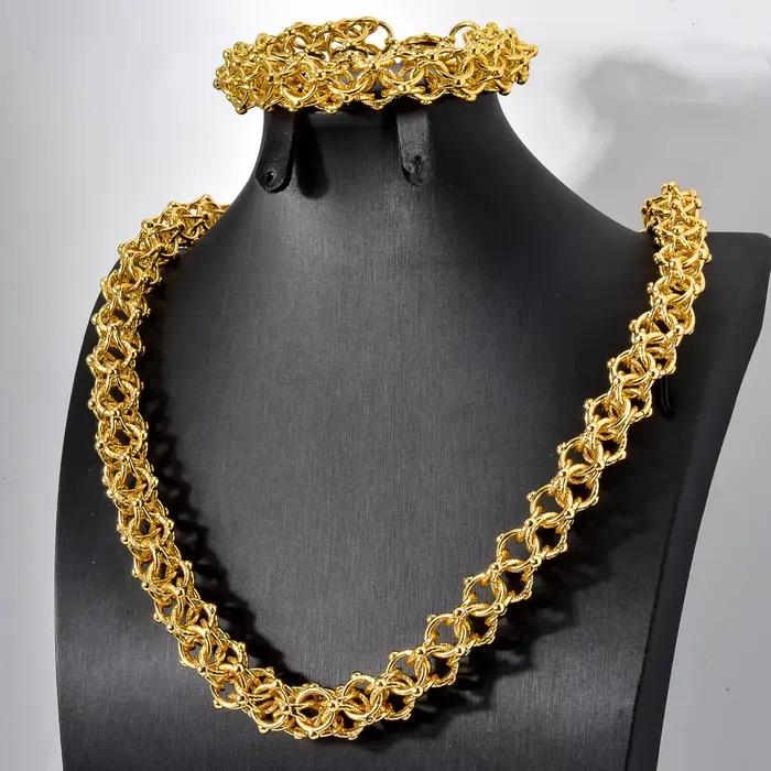 Hip Hop Punk Curb Cuban Link JONecklace pour femme et homme, déclaration, italien, or 18 carats, document, tour de cou Chim03