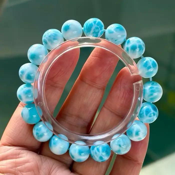 Véritable naturel bleu Larimar perles rondes Bracelet bijoux