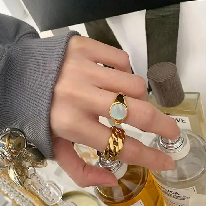 ANENJERY – bague en coquillage rond couleur argent pour femmes