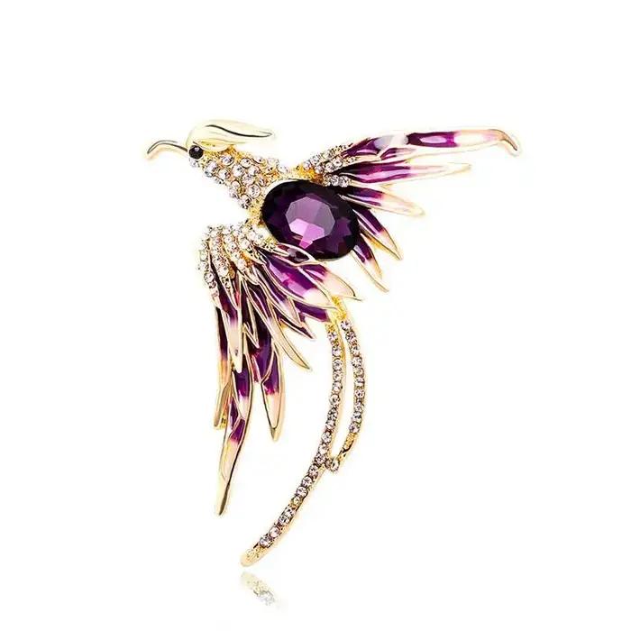 Broche phénix de tempérament délicat, strass, longue queue, cristal phénix, accessoires peints, bijoux cadeaux pour amis
