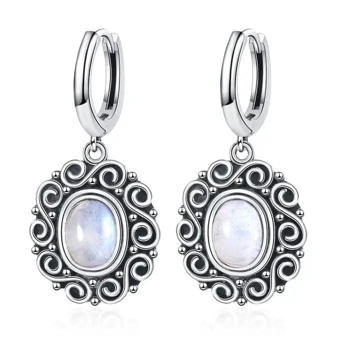 Boucles d'oreilles ovales en argent Sterling 925 avec pierre de lune et améthyste pour femmes occasions spéciales mariage elegant