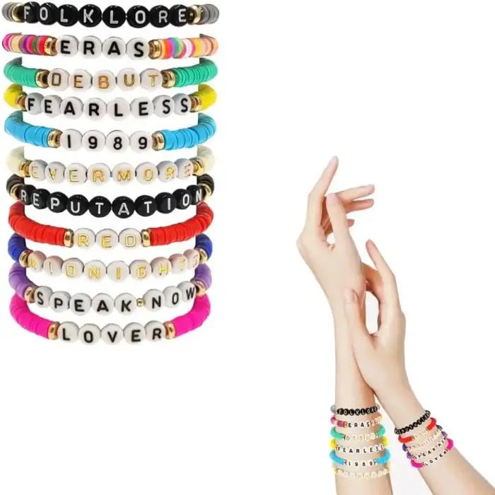 Bracelets à brins en polymère d'argile avec lettres colorées pour amoureux, amitié et courage pour hommes et femmes occasions spéciales