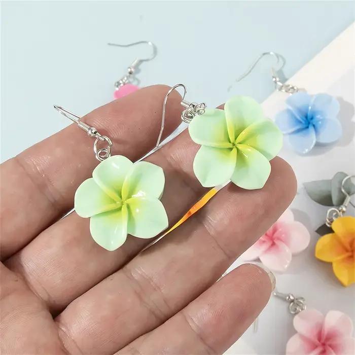 1/5 paires Kawaii frais résine oeuf fleurs boucles d'oreilles ensemble doux couleur mixte fleur pendentif à breloques bricolage fabrication de bijoux cadeaux