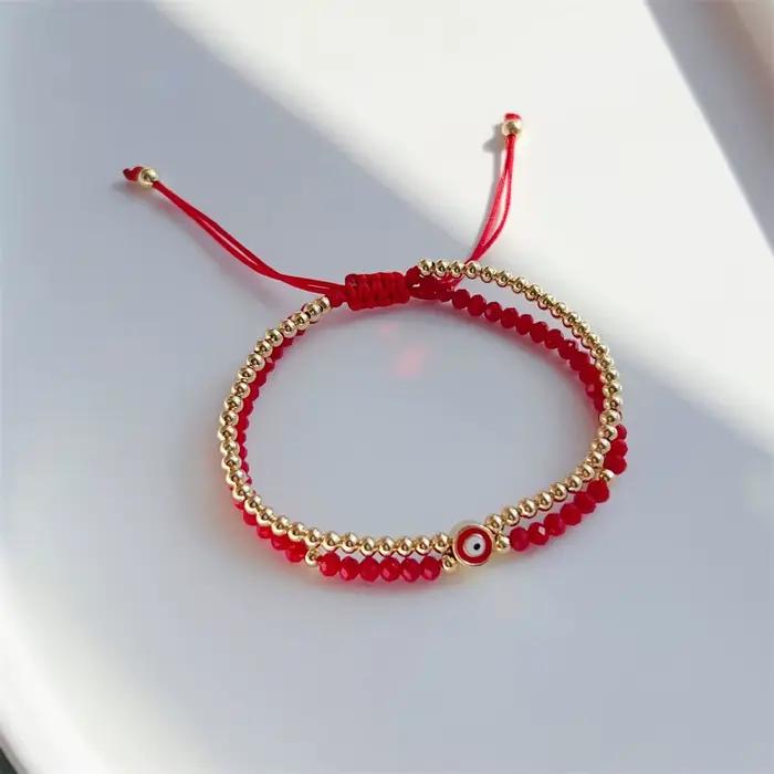 KKBEAD en mode mauvais œil Bracelet bijoux pour femmes 3mm plaqué or perles multicouche Bracelets rouge cristal perlé Pulseras