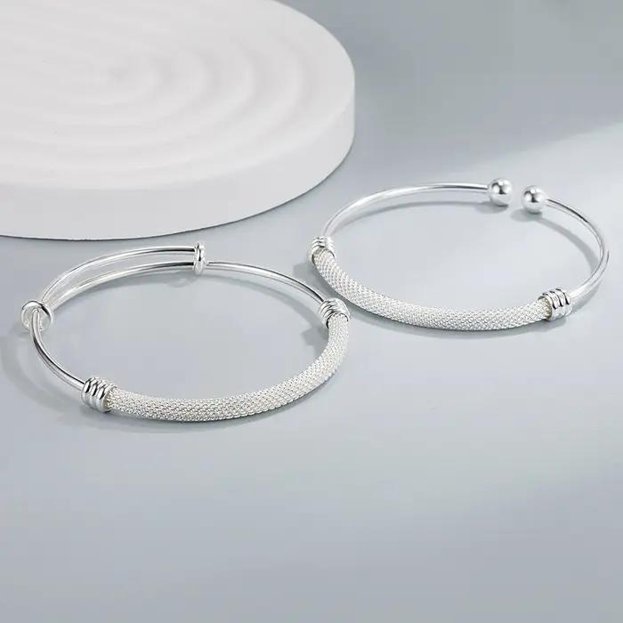Bracelet ouvert en maille de tissage en argent regardé 925 pour femme