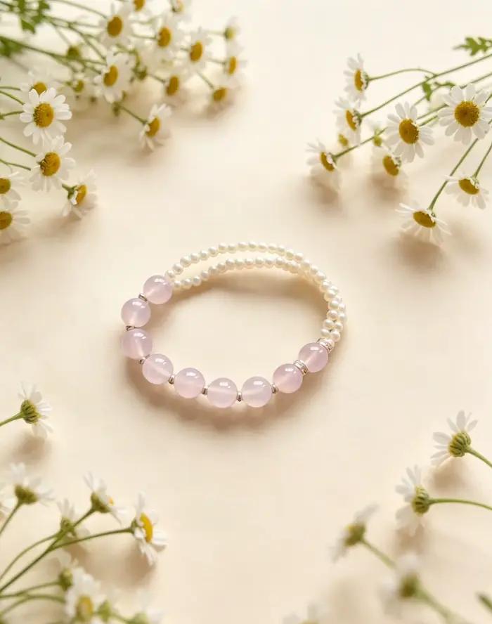 Bracelet en perles de quartz rose naturel pour femmes