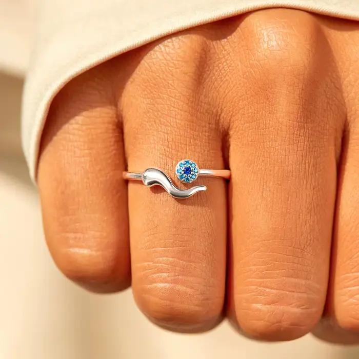 Bague de Protection contre le mauvais œil plaqué or 14 carats, zircone bleue brillante, anneaux spir